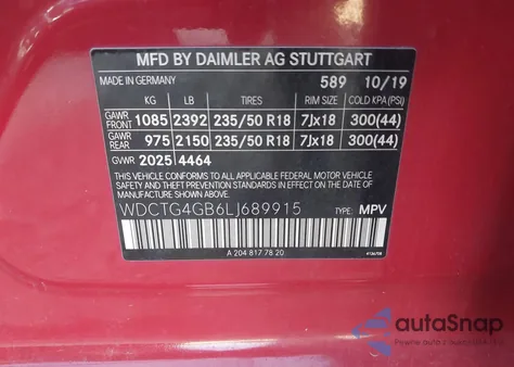 2020 Mercedes-Benz Gla 250 4Matic из США, поврежденный, VIN WDCTG4GB6LJ689915